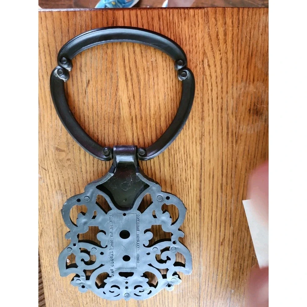 MCM Black Gold Gothic  Towel Holder Plastic fleur de lis 60's 70's